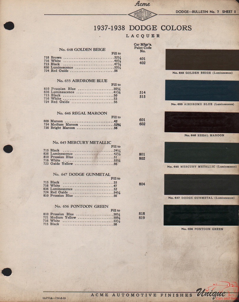 1938 Dodge Paint Charts Acme 2